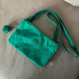 Kipling Teal Creativity Crossbody Flat Zip Bag Purse + Sharon Monkey Keychain